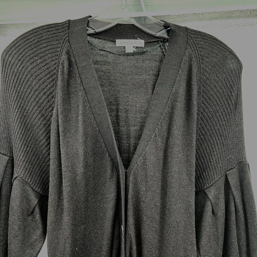 Ophelia Roe Womens Knit Cardigan Button Up Long Sleeve Black Size Large Belted